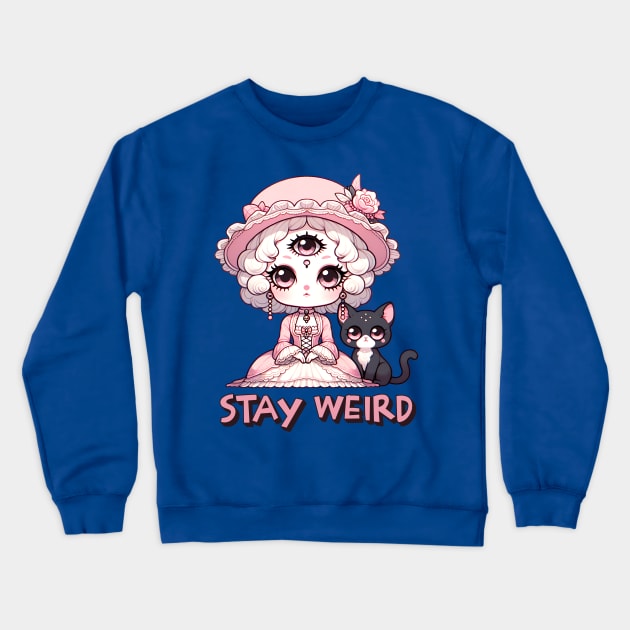 Stay Weird Three Eyed Witch with Black Cat Crewneck Sweatshirt by WitchyArty